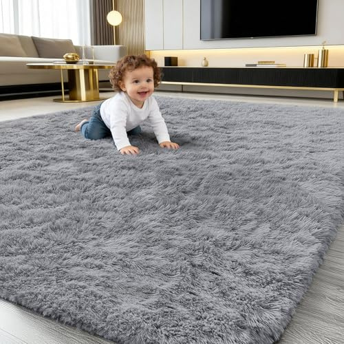 smiry Fluffy High Pile Rugs Living Room Machine Washable Carpet, 120x160 cm