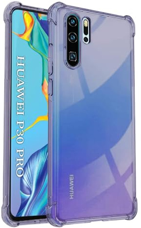 Techsuit für Huawei P30 Pro, P30 Pro New Edition Hülle mit Soft Touch, Vergilbungsfrei Material, Stoßfest, Luftkissen Ecken, Kabelloses Laden Kompatibel, Shockproof Clear Silicone, Rauchschwarz