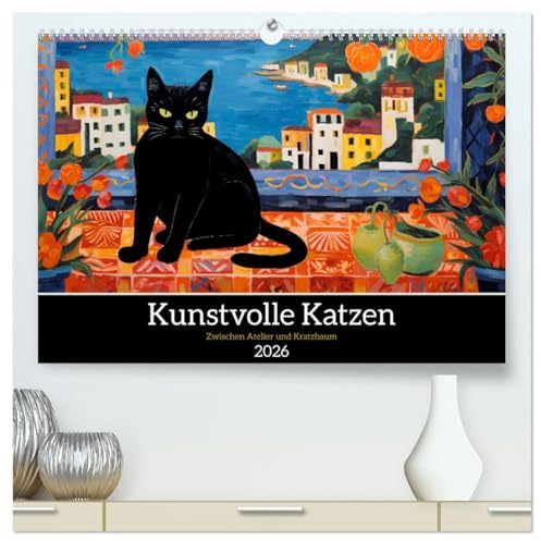 Kunstvolle Katzen (hochwertiger Premium Wandkalender 2026 DIN A2 quer), Kunstdruck in Hochglanz: Kalender mit kunstvoll gestalteten Katzen (CALVENDO Tiere)