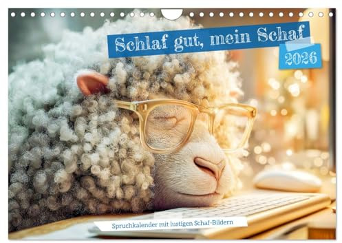 Schlaf gut, mein Schaf - Spruchkalender mit lustigen Schaf-Bildern (Wandkalender 2026 DIN A4 quer), CALVENDO Monatskalender: Humorvoller Kalender mit ... ein Gute-Laune-Macher (CALVENDO Spass)