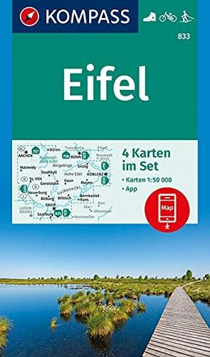 KOMPASS Wanderkarte Eifel: 4 Wanderkarten 1:50000 im Set inklusive Karte zur offline Verwendung in der KOMPASS-App. Fahrradfahren. Langlaufen. (KOMPASS-Wanderkarten, Band 833)
