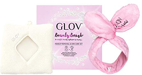 Mikrofaser Make-Up Entferner Tuch Handschuh nur mit Wasser Abschminktuch Haarband für Make Up Elastisches Stirnband Verstellbares Haarschutzband zum Gesichtspflege Kosmetik-Kit 2 im 1