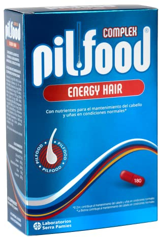 Pilfood Energy Tratamiento Anticaída Intensa de Pelo con Biotina, Zinc y Vitaminas Esenciales - Vitaminas para el Cabello y Tratamiento Anticaida Cabello Mujer y Hombre (180 Comp)