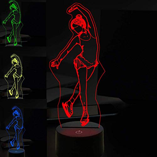 KINGCOO 3D Illusion Tischlampe Nachtlampe, LED 7 Farben ändern Touch Schreibtischlampe Nachtlichter Schlummerleuchten für Kinder Familie Dekoration Valentinstag Geburtstags Geschenk (Eiskunstlauf-2)