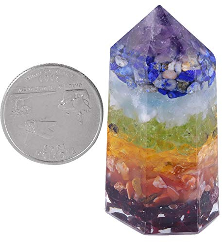 KYEYGWO 7 Chakras Pierre Guérison Colonne Hexagonale en Pierre de Cristal Résine, Prisme Baguette Point d'Énergie pour Reiki Chakra Collection Décoration Méditation