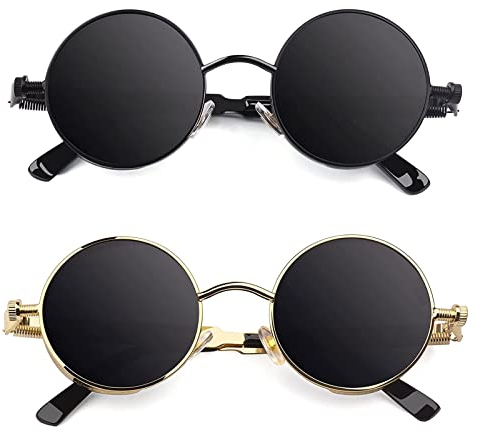 CGID Retro Runde Sonnenbrille Herren Damen Polarisiert Vintage Steampunk Rund Metallrahmen Brille mit UV400-Schutz