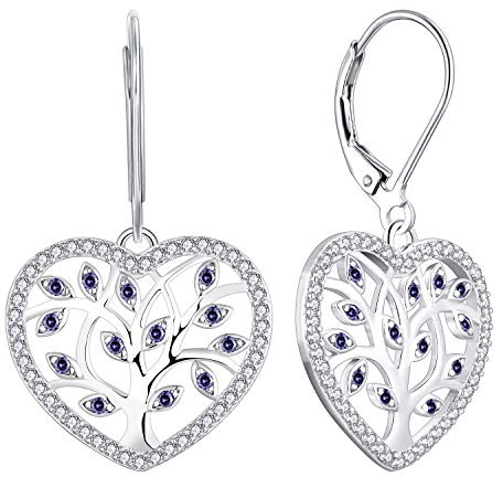YL Boucles d'oreilles arbre de vie en argent 925 découpé en zircon cubique blanc/vert, boucles d'oreilles pendantes pour femmes