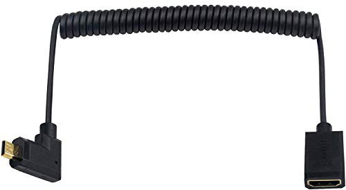 Duttek Left Angled Micro HDMI to HDMI Coiled Cable for GoPro Hero and Other Action Cameras - 1.8M/6 Feet