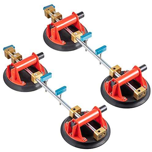VEVOR 2 Stk. Saugheber Glassauger mit 2 Saugnäpfe Vakuumheber 43,4x20,3x13,5 cm Vacuum Lifter Spielbereich 0-40 mm einstellbar geeignet zum Verbinden & Nivellieren von flachem Marmor Granit Glas usw.