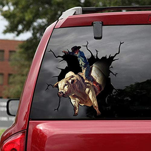 Bull Riding Car Decals Bull Rider Stickers Pack 2 Stück 30,5 x 30,5 cm – Ocean Gifts Lustige Autoaufkleber und Aufkleber, Crack Window Decal für LKW, SUV, RV Serie 01