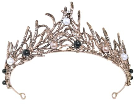 Lurrose Vintage Barock Crown Hochzeit Tiara Krone Braut Strass Perle Krone Stirnband Haar Braut Kopfschmuck Für Hochzeit Bankett Schwarz