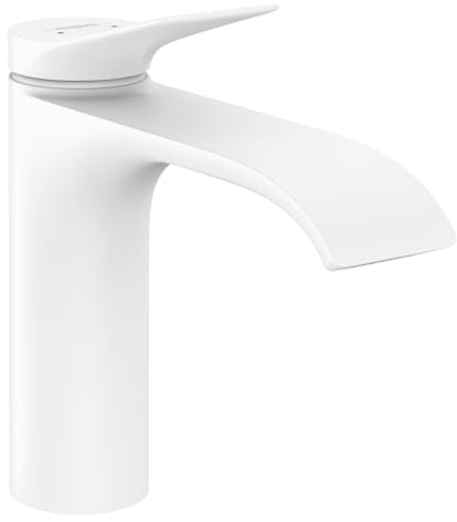 Hansgrohe 75020700 Vivenis Einhebel-Waschtischarmatur 110 mit Zugstangen-Ablaufgarnitur Mattweiß Mitigeur monocommande pour lavabo, Blanc Mat, Hauteur sous Bec 110mm