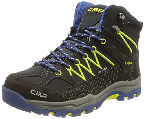 CMP Kids Rigel Mid Trekking Shoes Wp, Zapatos de trekking Unisex niños, Negro azulado Eléctrico, 39 EU