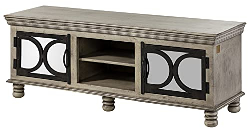 MASSIVMOEBEL24.DE | Hermitage - massives TV-Board | grau - lackiert | Mangoholz - Eisen | 150x45x55 | mit Kabelführung | 2 Türen - 6 Fächer | Lowboard Fernsehschrank