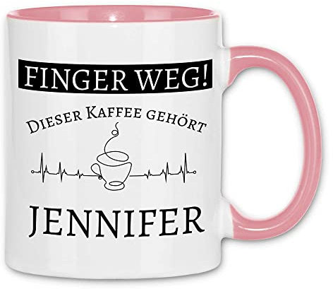 wowshirt Tasse Finger weg Dieser Kaffee gehört Wunschname personalisierte Kaffeetasse mit Wunsch-Name, Farbe:White - Pink