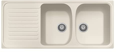 Plados Fregadero de cuarzo de cocina empotrado HR1162 dos cubetas más escurridor - Jasmine