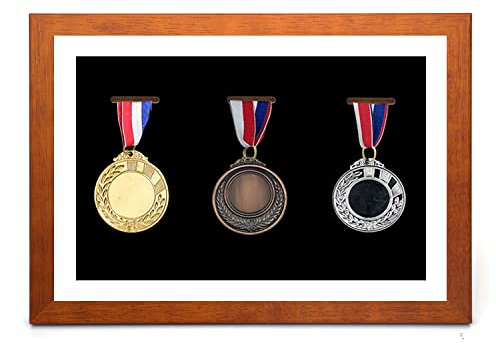 WANLIAN Medal Display Shadow Box – 3 Medaillen-Vitrine – perfekt für Kriegsmilitär, Läufer, Marathon, RECE-Sieger, Fußball, Gymnastik und alle Sportarten (Kaffee, A4)