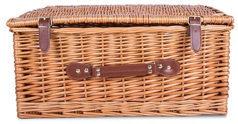 Traditional Premium Wicker Gift Basket With Lid Empty Picnic Hamper WIth Handle Shop Retail Display Basket (Honey, Large)