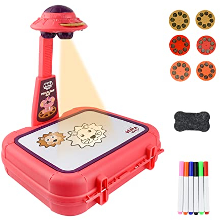 Kinder zeichnungsprojektor, AolKee tragbarer Zeichnungsprojektor mit Licht, Maltafel Spielzeug, Kinderzeichnungs-Brett, Kinderspielzeug für Kinder Alter 3+ (Rosa)