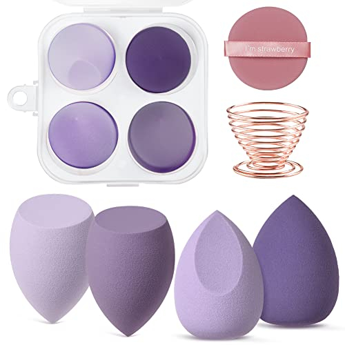 AUAUY 6 Pcs Makeup Sponges Blender Set, 4 Pcs Professional Beauty Sponge Foundation Blending Blender with 1 Sponge Storage Box, 1Powder Puff, Multi-colored Makeup Sponges for Cream, Liquid and Powder