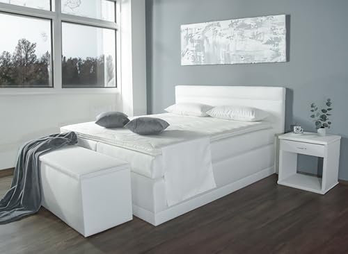 AUKONA Boxspringbett Hanna 90x200, Weiß H2, 7 Zonen Taschenfederkern-Matratze, H2 H3 H4, Komfortschaum-Topper, Lieferung und Aufbau kostenlos