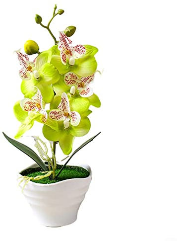 Orchidea artificiale Orchidea fiori finti giallo Phalaenopsis in vaso, fiore artificiale in vaso per la decorazione della casa e della festa di nozze