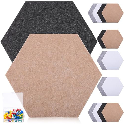 MAGICLULU 16Pcs Hexagon Felt Cork Board Tiles Push Pin Board Felt Wall Tiles Black White Gray Hexagon Felt Pin Board with 50 Push Pin for Office School Home Wall Decor