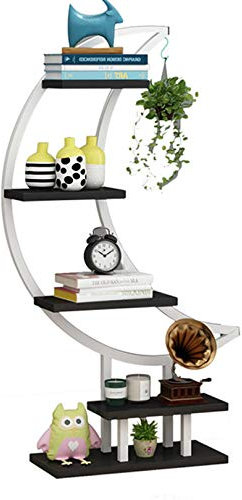 CLSMD 5 Tier Metal Plant Stand Rack Shelf Creative Half Moon Shape Ladder Flower Pot Stand Rack For Home Patio Lawn Garden Balcony Holder,White