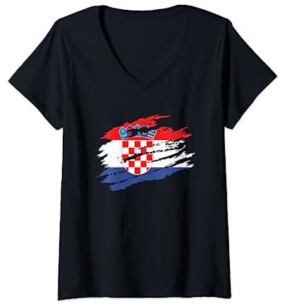 Kroatische Flagge Kroatien Fußball Handball Basketball T-Shirt mit V-Ausschnitt