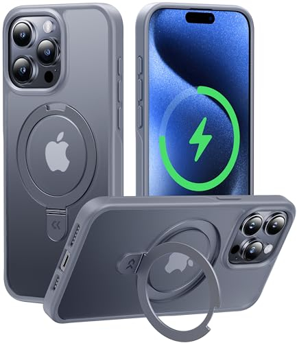CASEKOO 2025 Neu Magic Stand für iPhone 15 Pro Max Hülle für MagSafe [Militärschutz] [Unsichtbarer Ständer] Stoßfeste Kratzfeste Schutzhülle Dünne Griffige Handyhülle Matte Case - Grau