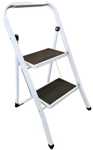 HH Home Hut 2 Step Ladder - Compact Folding Step Stool for Kitchen, Garage Handle Rail Non Slip Small Two-Step Ladder with Fold Away Steps
