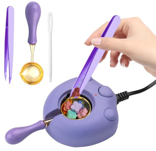 WUERLIN Electric Wax Seal Warmer, Wax Seal Kit with Spoon and Tweezers Great Tool for DIY Wax Seals, Wax Seal Stamp and Melting Wax Seal Sticks Sealing Wax Beads (Purple)