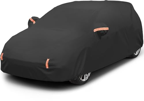 WAWOFUN Auto Abdeckplane Wasserdicht Autoplane Autoabdeckung, Staubdicht Kratzfest UV-Schutz Autoabdeckung mit Baumwollfutter, Autogarage Abdeckplane für Limousine 420 bis 450 cm Schwarz