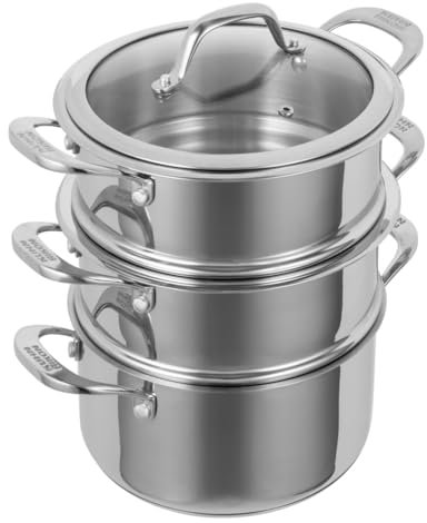 Kuhn Rikon Allround Stainless Steel Stackable 3-Tier 3.1L Casserole Steamer Set. 20cm Food Steamer with Vented Glass Lid. Induction and Oven Safe Cooking Steamer. Dishwasher Safe. Lifetime Guarantee