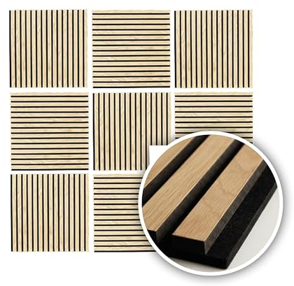 Kaiser plastic® Akustikpaneele | Farbe: Eiche und Walnuss | Wandpaneele im Format 60 x 60 cm | Lamellenwand aus Holzfunier und Filz | moderne Wandverkleidung (Eiche - 2 Stk. SET)
