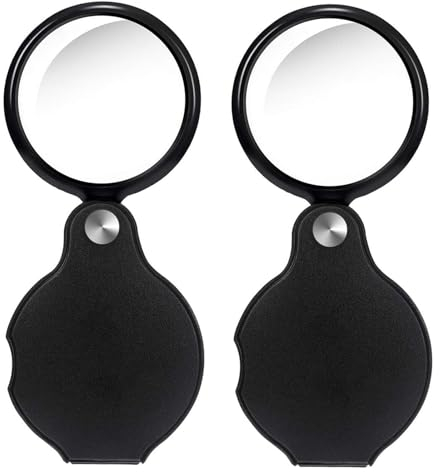 Ryaupy 2 Stück 5-Fache Mini Faltbare Taschenlupe - Klein Optisches Glas mit Lederschutzhülle - Lupe mit Schutzhülle für Lesen Bücher, Zeitungen, Landkarten