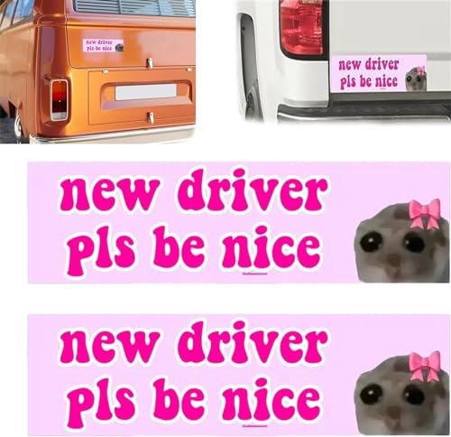 Autoaufkleber mit Aufschrift Nice Driver, New Driver Sad Hamster, selbstklebender Fahranfängeraufkleber, neuer Fahrer (2 Stück)