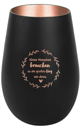 Der-Porzellan-Laden Windlicht mit Gravur Schwarz Bronze Tischdeko modern | Kleine Menschen brauchen so EIN großes Herz, Teelichthalter aus Glas mit Spruch
