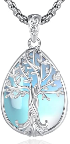 EUDORA Harmony Ball Collier arbre de vie pour femme, pendentif arbre de vie en argent sterling 925, pierre de lune, cadeau pour maman, femme, 55,9 cm