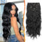 BARSDAR Clip in Schwarz Haarverlängerung Für Damen, 50CM Lang Wellig Haarextension Clip in 6PCs Voller Kopf Dickes Synthetisches Haarteil Halloween (Natürliches Schwarz)