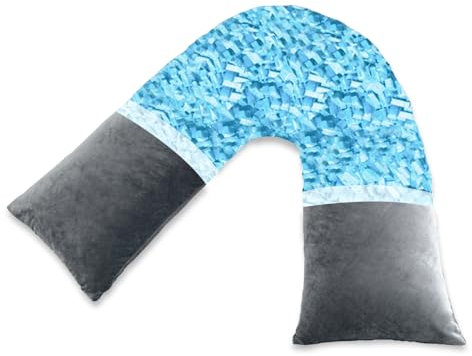 AS AWESLING Geschreddertes Memory Foam V Kissen, V Kissen für Nacken und Schulterschmerzen, Nackenstützkissen zum Schlafen, Körperkissen, V-förmiges Kissen für Erwachsene (Grau-Memory Foam)