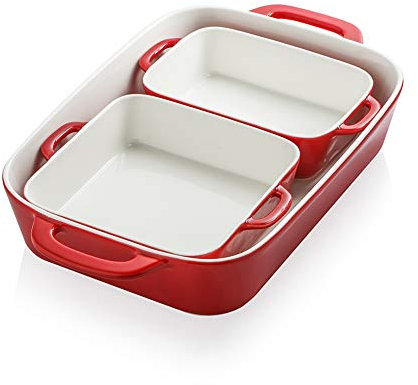 SWEEJAR Home Ensemble de plats de cuisson rectangulaires en céramique pour cuisine, gâteau, dîner, banquet et usage quotidien, 32 cm x 22 cm (rouge)