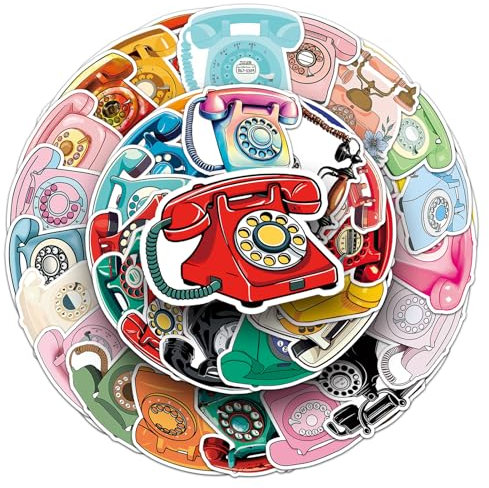 50 Stück Vintage Telefon Aufkleber Auto Laptop Telefon Gitarre Skateboard Motorrad Fahrrad Retro Telephone Stickers Set Vinyl Wasserdicht Aesthetic Aufkleber für Jugendliche Kinder Erwachsene