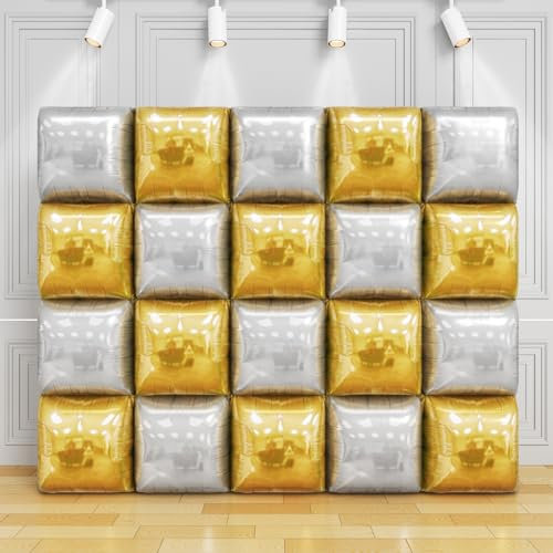 HILAVO Gold Folienballons, 20 Stück Gold Quadrat Luftballon Doppelseitig Foil Ballons Tunnel Party Hintergrund Dekorationen für Geburtstag Party Dekoration Verlobung Braut