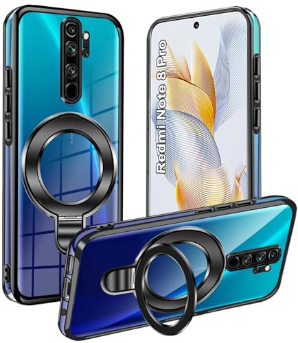 Funda para Xiaomi Redmi Note 8 Pro, Magnética Transparente Galvanizado Funda con Soporte, Silicona TPU Suave Ultra Delgada Antigolpes Carcasa para Redmi Note 8 Pro