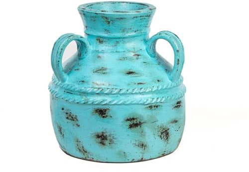 Romimex Vase, Türkis, Keramik, 28 x 30 x 26 cm, mit Griffen