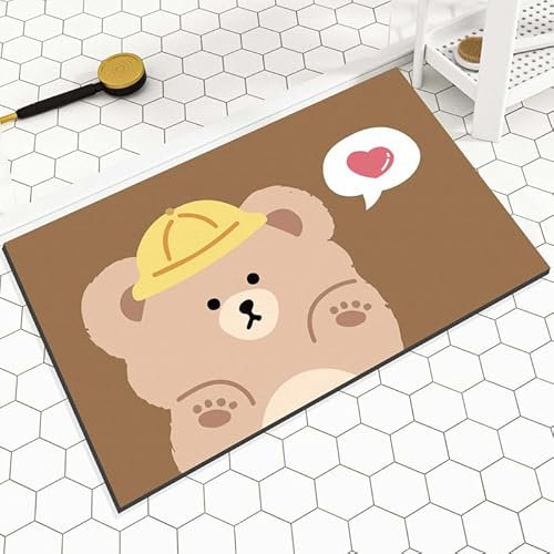 Badezimmerteppich 50X80Cm Braun Badteppich rutschfest Waschbar,Duschvorleger Schnelltrocknend,Stein Badematte,Diatomite Stone Bath Mat,Super Absorbierende Badvorleger