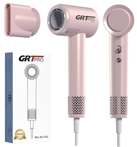 Mini Secador Pelo Profesional Ionico 2200W 110,000 RPM, Secadora de Pelo Pequeño 330g Styling Silencioso Boquilla Magnética de 360°, 200 Millones Iones Negativos Peluquería Hogar Viajar (mini rosa)