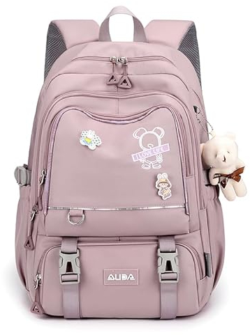 OISENSE Schulrucksack Mädchen Schulranzen Teenager Schultasche Campus Backpack Nylon Wasserdicht Daypacks Damen Rosa