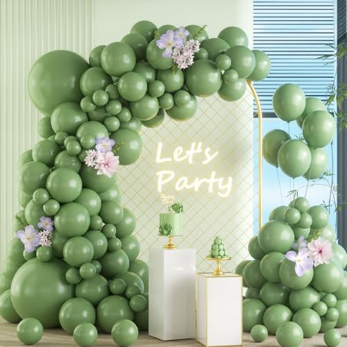 Palloncini Verde Salvia, 105 Pezzi 18 12 10 5 Pollici Kit Arco Palloncini Verde Salvia, Ghirlanda Palloncini per Compleanno Matrimonio Battesimo Bambino Laurea Baby Shower Festa Decorazioni